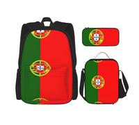 OKFSTY Zaino con bandiera portoghese, 3 pezzi, 40,6 cm, per bambini in età prescolare, borsa per libri e portapranzo, leggera, Nero , Taglia unica, Set di zaini per la scuola