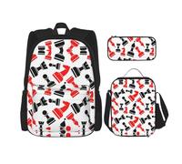OKFSTY Zaino con motivo a scacchi, 40,6 cm, per bambini, per scuola materna, borsa per libri e portapranzo, leggera, 3 pezzi, Nero , Taglia unica, Set di zaini per la scuola