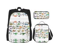 OKFSTY Zaino, elegante zaino per bambini con dinosauri, per bambini, 40,6 cm, leggero, con lettere dell'alfabeto e dinosauri, Nero , Taglia unica, Set di zaini per la scuola