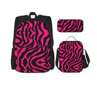 OKFSTY Zaino, zebra, tigre, leopardo, rosso, 3 pezzi, 40,6 cm, per bambini in età prescolare elementare e contenitore per il pranzo, leggero, Nero , Taglia unica, Set di zaini per la scuola