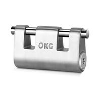OKG Lucchetto in acciaio inox ad alta sicurezza, solido e resistente, resistente alle intemperie e antifurto, combinato con catena di sicurezza per moto, cancelli, magazzini, cilindro a spinta, 2
