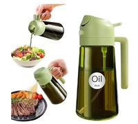 Okiata Oliera in vetro verde 470 ml - Spray per olio da cucina per Airfryer, dispenser di olio con filtro di protezione dalla luce, spray riutilizzabile per friggitrice, BBQ e insalate