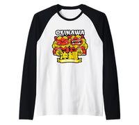 Okinawa Giapponese Shisa Guardian Lion Mitologia Giappone Maglia con Maniche Raglan