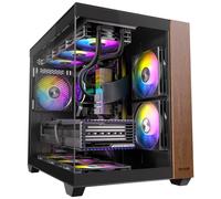 Okinos Custodia per PC in legno in noce autentica preinstallata da 4 x 120 mm Argb & PWM Veli Type-C Porta Panoramica Vista panoramica Pannello Side