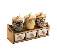 OKIPED Barattoli portaspezie Set di barattoli per spezie Barattolo per spezie in Vetro Stile Europeo Vaso in Ceramica con Vassoio Miele/tè Nero/Sale da Cucina Stoccaggio in Cucina