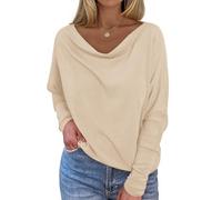 Okiwam Camicie da donna a maniche lunghe a pipistrello 2025 autunno vestiti alla moda con scollo a barca fuori dalle spalle top a maglia camicette a tunica allentate, Cachi, Large