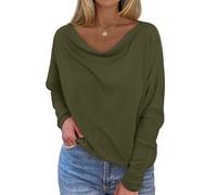 Okiwam Camicie da donna a maniche lunghe a pipistrello 2025 autunno vestiti alla moda con scollo a barca fuori dalle spalle top a maglia camicette a tunica allentate, Verde militare, X-Large