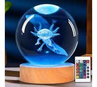OkiyiD Axolotl, sfera di cristallo 3D, luce notturna con telecomando, lampade a sfera in vetro per amici, compleanni, vacanze, fantastici giocattoli decorativi per ragazzi e ragazze