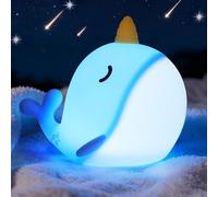 OkiyiD Lampadina Blu Narvalo, Carina Luce Notturna in Silicone, Lampada da Comodino con Touch e Dimmer per Asilo, Luci Notturne Animali per Camera da Letto, Decorazione Balena per Camera da Letto