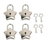 OKJHFD 4 Set Treasure Chest Padlock Mini Metal Diary Book Jewelry Box Decorative Lock with Key S007 Five Pointed Star Shaped (Silver)