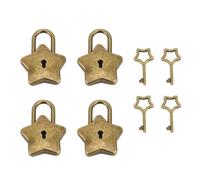 OKJHFD 4 Set Treasure Chest Padlock Mini Metal Diary Book Jewelry Box Decorative Lock with Key S007 Five Pointed Star Shaped (Antique Brass )