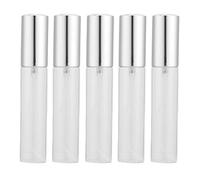OKJHFD Flacone spray, 5 boccette di profumo in vetro trasparente da 10 ml, con ugello in argento, a forma di cilindro, riutilizzabili, vuote, per oli essenziali, profumi, cura della