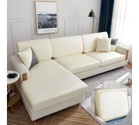 OKJK Copri Cuscini per Divano, Protezione per Divano in Tessuto con Tecnologia in Similpelle Impermeabile, copridivano con penisola per Soggiorno Elastico (Cream,Back Cushion)