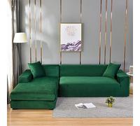 OKJK Copridivano di Velluto, Copridivano angolare modulare Elastico del Soggiorno, La Chaise Longue Sinistra e Destra può Essere utilizzata Universale (Dark Green,3seater + Chaise 3seater)