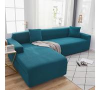 OKJK Copridivano Impermeabile Elasticizzato con Chaise Longue in Pile di Mais Morbido Tessuto Confortevole, Nessun pilling,Copri Divano da Soggiorno Facile da Pulire,Turquoise Blue,2-seat 145-185cm