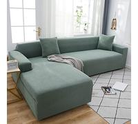 OKJK Copridivano per Divano in Pelle Impermeabile Elastico Morbido Tessuto Confortevole, Copridivano con Chaise Longue Adatto per la Maggior Parte dei divani,Matcha Green,4-Seat 230-300cm
