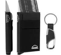 OKKBEL - Porta carte di credito, sicuro e anti-pirateria, può contenere 10 carte, carte d'identità, carte vitali, contanti, banconote, carte di credito, pop-up, rigido, in alluminio, anti RFID, Nero