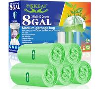 OKKEAI Sacchetti per la spazzatura biodegradabili medi da 30-40 l, più spessi 0,98 mL, sacchetti riciclabili per giardino, patio, casa, cucina, prato, 60 pezzi, verde (adatto per bidoni UK 7-9