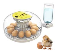 Okkobi M12 - Incubatrice per uova automatica con Girauova Automatico e Controllo Umidità - 12/24 uova, vista a 360°, facile da usare e pulire - Incubatrice uova gallina - Bianco e giallo