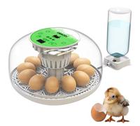 Okkobi M12 - Incubatrice per uova automatica con Girauova Automatico e Controllo Umidità - Incubatrice uova gallina - 12/24 uova, vista a 360°, facile da usare e pulire - Bianco e verde