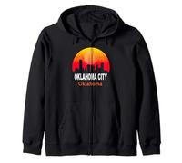 Oklahoma City State USA Vintage Sunset Retro Skyline Felpa con Cappuccio