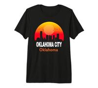 Oklahoma City State USA Vintage Sunset Retro Skyline Maglietta Premium