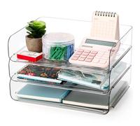 Okllen Confezione da 3 vassoi di carta impilabili, in PET trasparente, set di vassoi per lettere da scrivania a 3 ripiani, per documenti A4, riviste, ricevute, forniture per ufficio, 31,5 x 24,5 x 7