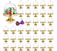 Okllen Confezione da 36 mini alzate per torte con coperchio, in plastica, trasparenti, per cioccolato, dessert, matrimoni, compleanni, baby shower, tea party, colore oro
