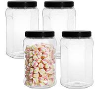 Okllen Confezione da 4 barattoli in plastica trasparente con coperchio, 1984.5 g, contenitori vuoti per spezie grandi, contenitori ermetici per alimenti secchi, snack, farina, senza BPA, tappo nero