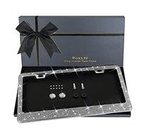 OKLPF - Cornice per targa da donna, 1 pezzo bianco scintillante in acciaio inox | oltre 1200 pezzi 14 sfaccettature in vetro trasparente con strass e diamanti glitterati