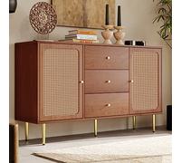 OKMYHOME Cassettiera con 3 cassetti e 2 ante con ripiano regolabile, in legno massiccio e gambe in metallo, 150 x 40 x 90 cm, colore: Marrone