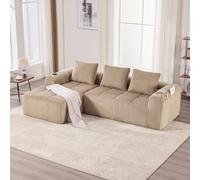 OKMYHOME Divano componibile a 4 posti e confortevole, moderno, con tasche laterali e portabicchieri, 3 cuscini, soggiorno in velluto a coste marrone