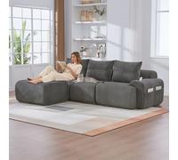 OKMYHOME Divano componibile - Divano a 3 posti con pouf, porta bicchiere integrato e tasca portaoggetti laterale, velluto a coste, 268 x 174 x 80 cm, grigio scuro