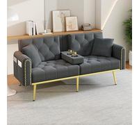 OKMYHOME Divano convertibile - Divano letto a 2 posti con porta bicchieri e funzione Relax, 3 angoli di inclinazione regolabili, velluto grigio, 175 x 80 x 73,5 cm