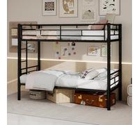 OKMYHOME Letto a castello convertibile, 90 x 190 cm, letto per bambini con scala e guardaroba, struttura in ferro, senza materasso, nero