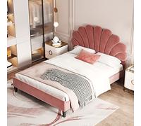OKMYHOME Letto matrimoniale 140 x 200 cm - Letto imbottito per adulti e bambini con testiera e rete a doghe in velluto, rosso, senza materasso