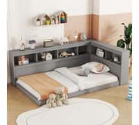 OKMYHOME Letto per panca 90 x 200 cm - Letto adolescente con custodia, presa elettrica e 2 porte USB incorporate - MDF Grigio