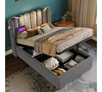 OKMYHOME Letto singolo Cassaforte 90 x 200 cm - Letto con lampada da lettura e porte USB - Velluto - con materasso - Grigio