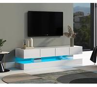 OKMYHOME Mobile TV da parete con LED e ripostiglio, 2 armadi, 4 cassetti, design moderno, MDF, bianco, 130 × 33 × 15 + 130 × 33 × 10 cm