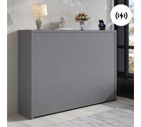 OKMYHOME Scrivania angolare 115 x 27 x 93 cm - Credenza con scrivania pieghevole 2 in 1, caricatore senza fili, ruote e protezione antiribaltamento - Grigio opaco
