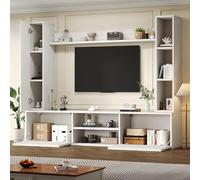 OKMYHOME Set da parete TV - Mobile TV a parete completo 4 pezzi con 3 ante e 2 cassetti e vetrina, mensole, 180 x 35 x 123,5 cm, bianco
