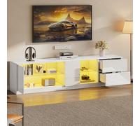 OKMYHOME Set salotto tavolino e mobile TV - 2 pezzi con illuminazione a LED, vetro e pannelli alti lucidi, bianco