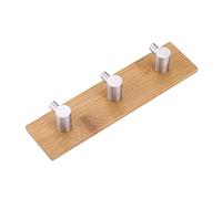 OKOVO Gancio adesivo in bambù, gancio da parete in acciaio inossidabile di bambù naturale gancio per borsa portachiavi gancio per asciugamano solido gancio a muro per cucina domestica (triplo gancio)