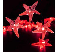OKQYIMAQQ Stringa di luci solari a forma di stella marina per esterni, 7 m, 50 LED, impermeabile, 8 modalità per giardino e cortile (rosso)
