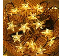 OKQYIMAQQ Stringa di luci solari a forma di stella, per esterni, 7 m, 50 LED, impermeabile, 8 modalità per giardino e cortile (bianco caldo)