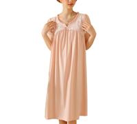 OKSakady Donna Estate Carino Stile Principessa Loose Cotone Pizzo Sleepwear Collo Rotondo Manica Corta Camicia da Notte