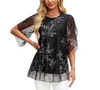 OKSakady Donne Camicetta Estiva Plissettata in Chiffon Sciolto e fluente Modal Foderato Doppio Strato Top Elegante e Casual Camicia con Floreale