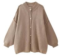OKSakady Signore Monocolore Maglia Rotondo Collare Maniche Lunghe Patchwork Stile Metallo Pulsante Sciolto Maglia Cardigan magliera