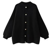 OKSakady Signore Monocolore Maglia Rotondo Collare Maniche Lunghe Patchwork Stile Metallo Pulsante Sciolto Maglia Cardigan magliera