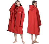 Oksun Parka da nuoto impermeabile oversize: caldo e antivento, giacca impermeabile, poncho da surf foderato in pile sottile (S-M, rosso)